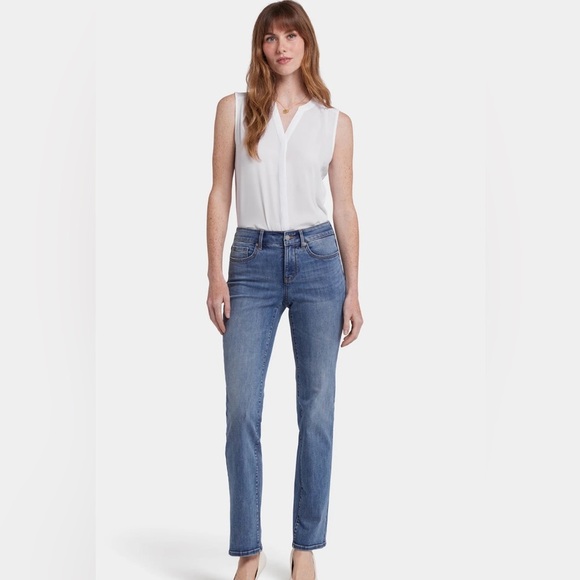 NYDJ Marilyn Straight Jeans Cool Embrace Denim Classic Medium Wash Romance 6P - Picture 1 of 16
